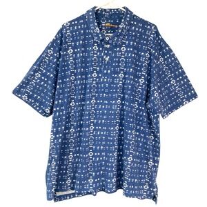 Orvis Blue White Geometric Polo Shirt XXL 3-Button Collared Short Sleeve Cotton